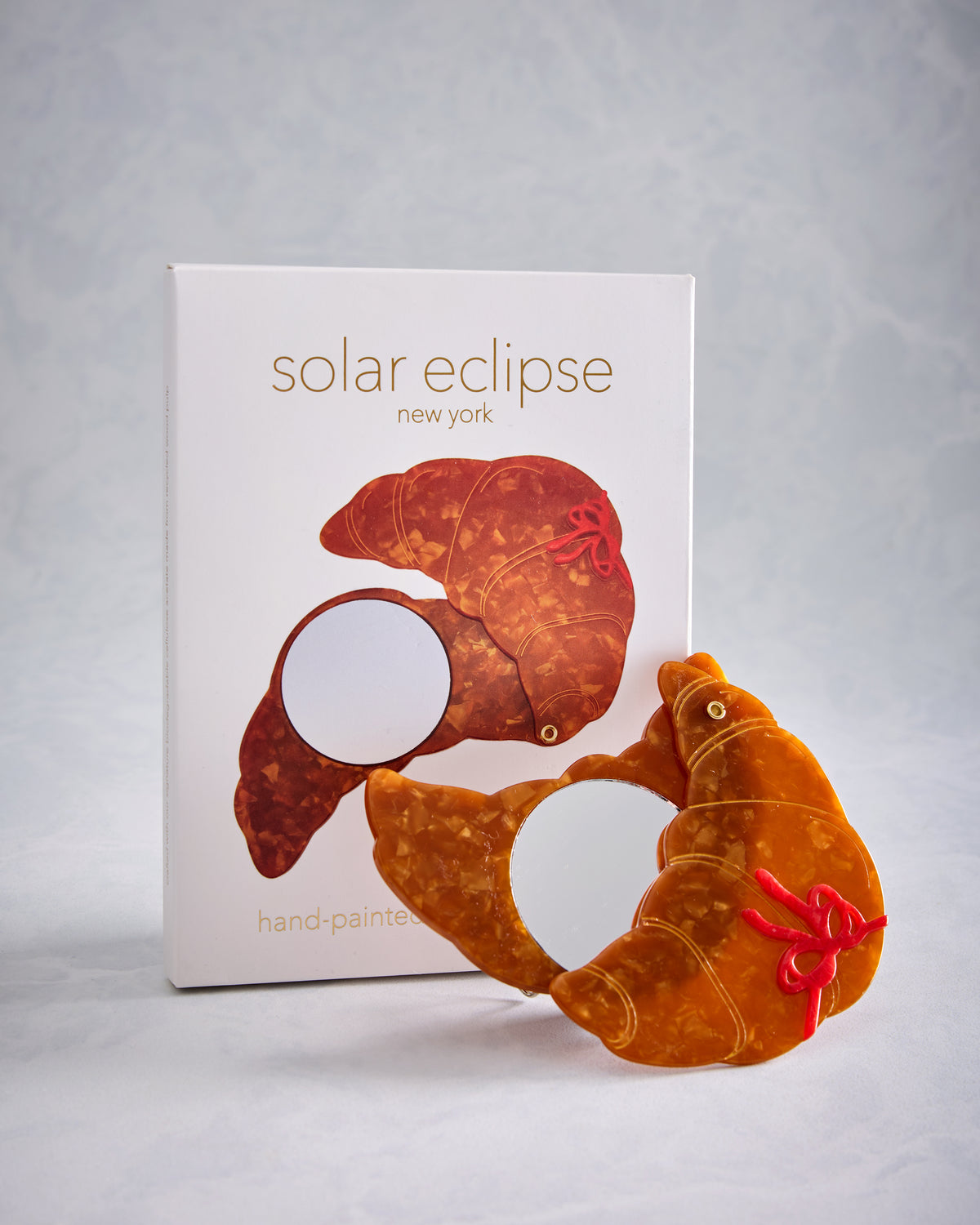 Brown Combo - Hand Painted Bow Croissant Compact Mirror - Solar Eclipse - Printfresh