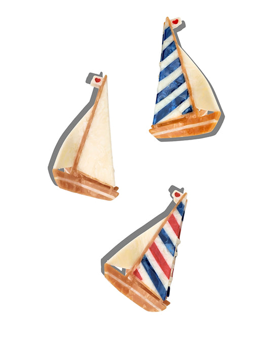 Blue/Red - Hand Painted Sailboat Claw Hair Clip - Solar Eclipse - Printfresh