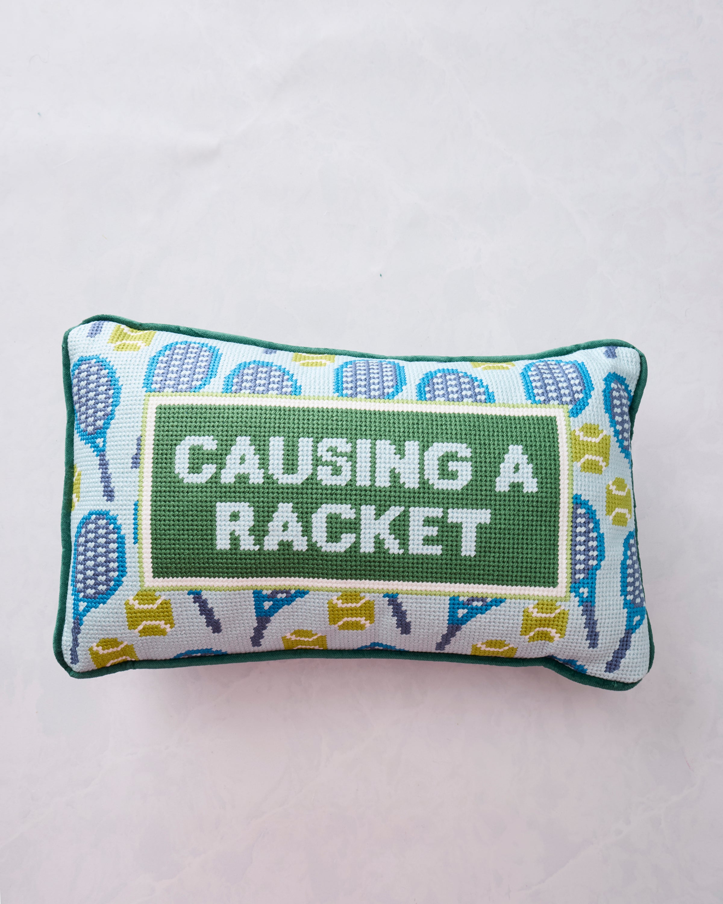 Green Combo - Causing A Racket Needlepoint Pillow - Furbish Studio