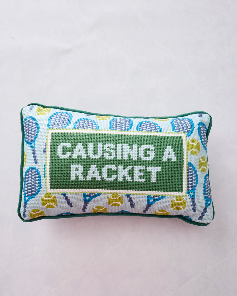 Green Combo - Causing A Racket Needlepoint Pillow - Furbish Studio