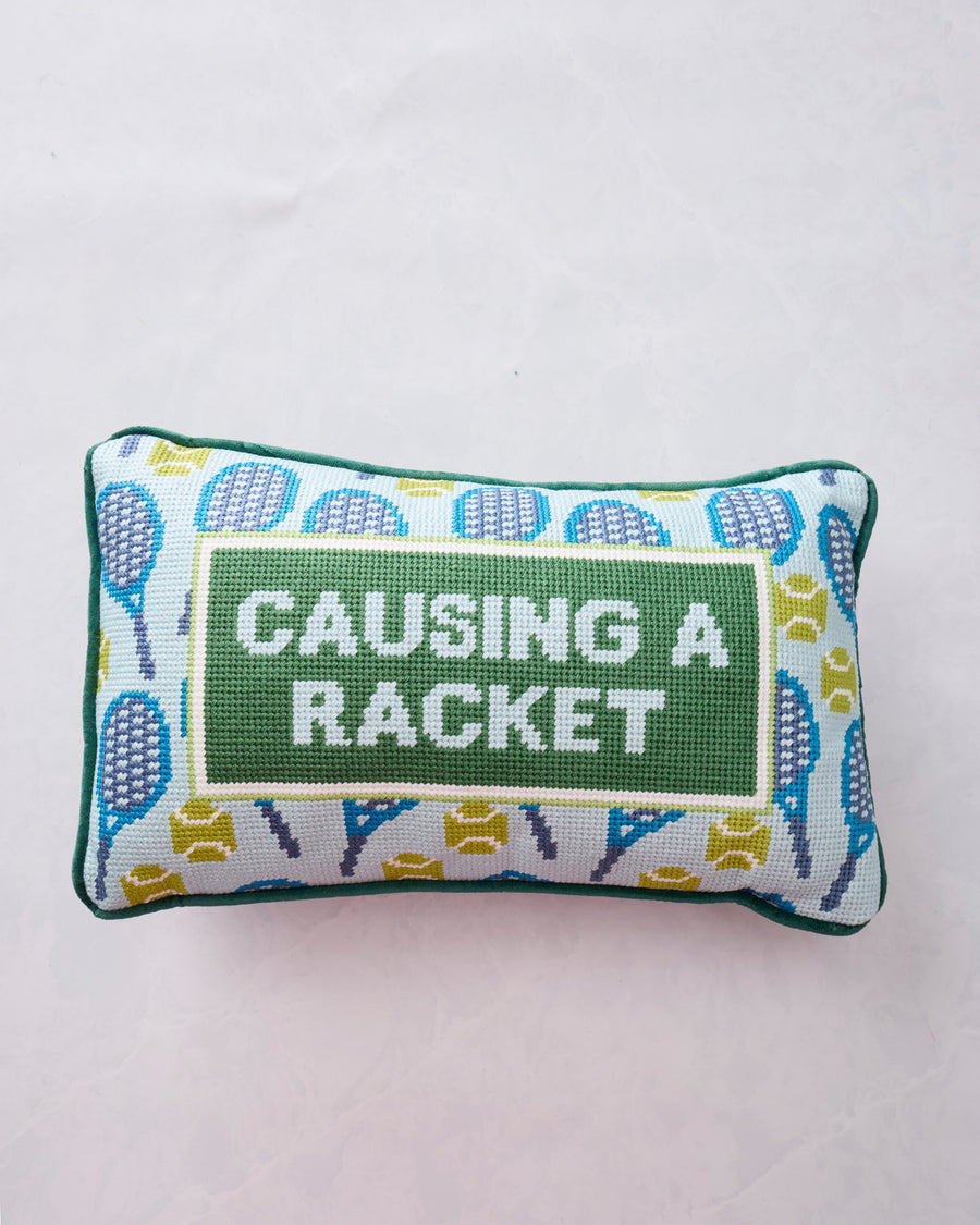 Green Combo - Causing A Racket Needlepoint Pillow - Furbish Studio