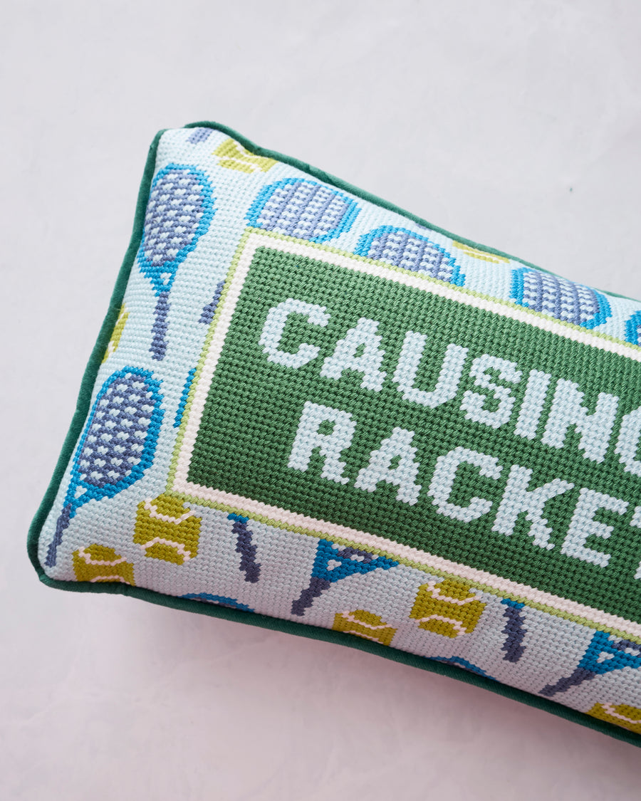 Green Combo - Causing A Racket Needlepoint Pillow - Furbish Studio