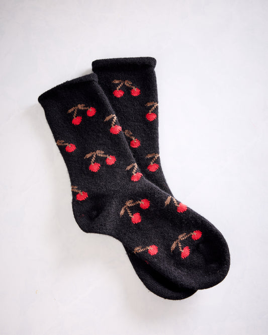 Black - Cherry Bomb Cashmere Crew Sock - Hansel from Basel - Printfresh