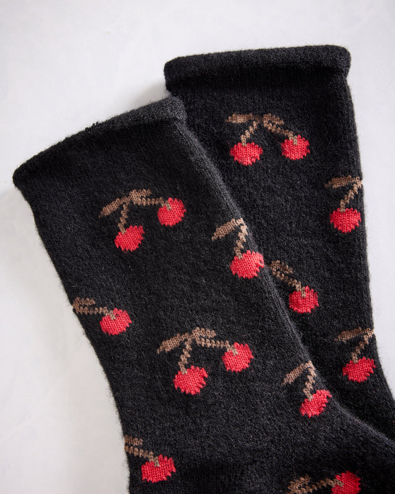 Black - Cherry Bomb Cashmere Crew Sock - Hansel from Basel - Printfresh