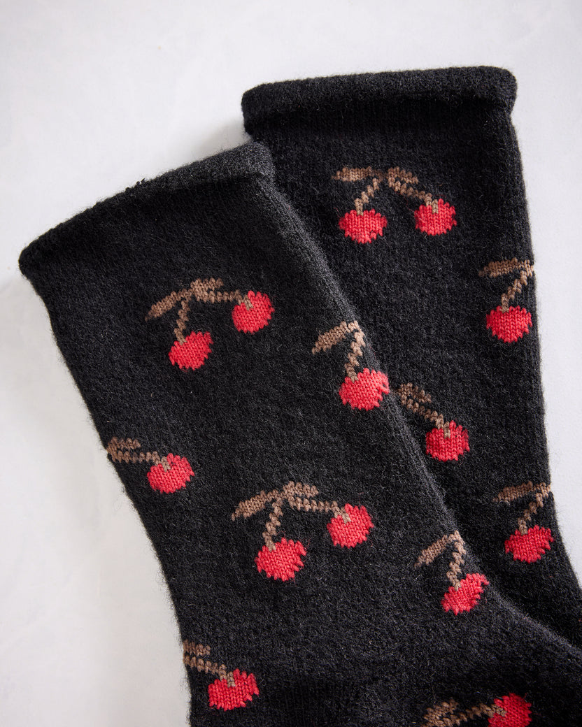 Black - Cherry Bomb Cashmere Crew Sock - Hansel from Basel - Printfresh