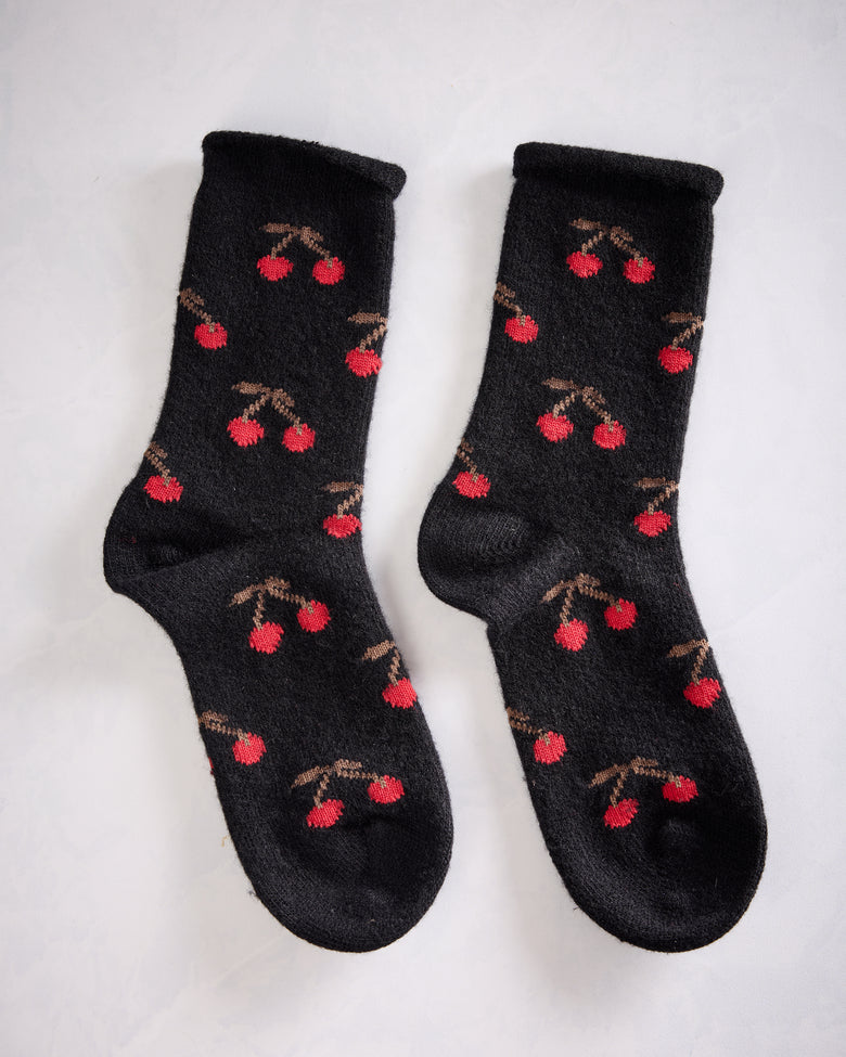Black - Cherry Bomb Cashmere Crew Sock - Hansel from Basel - Printfresh