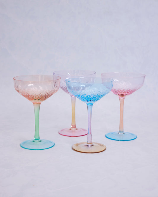 Godinger - Set of Four Colorful Coupes - Multi Combo - Printfresh
