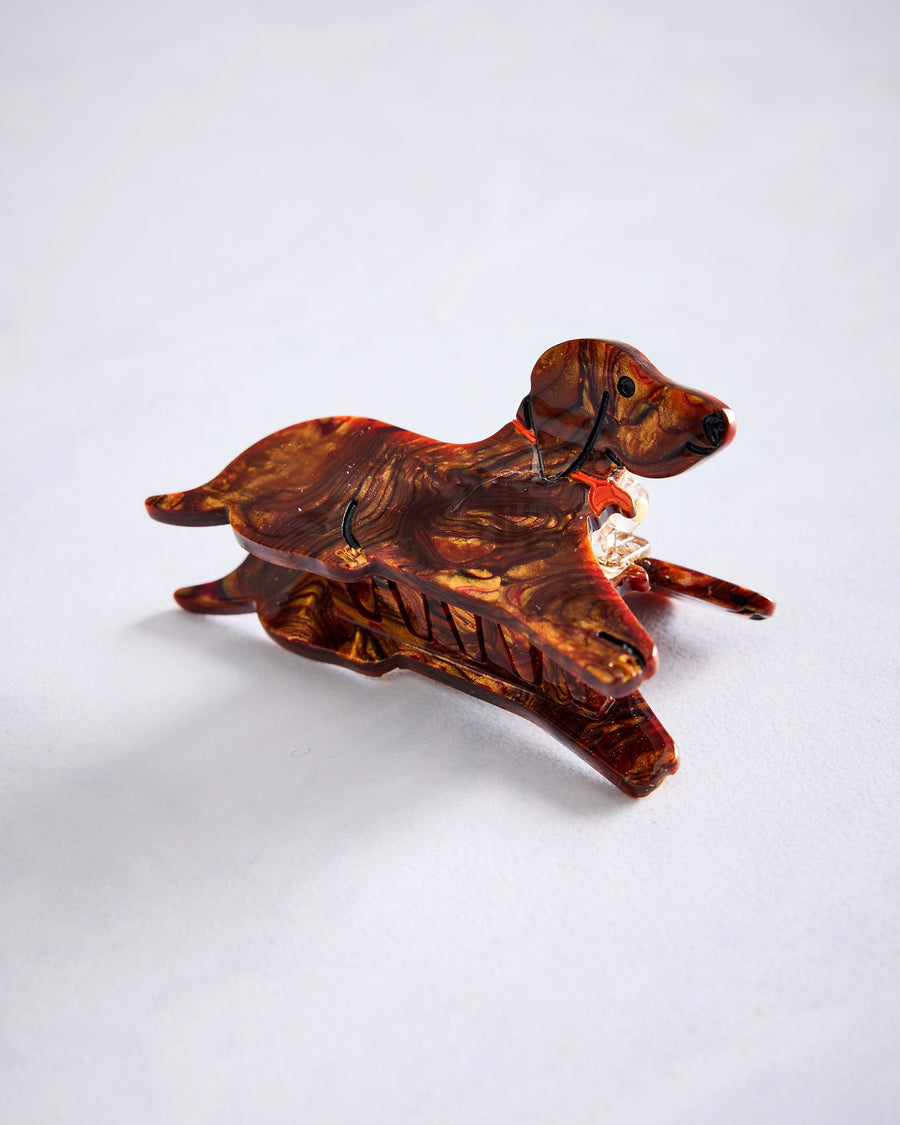Solar Eclipse - Hand Painted Dachshund Dog Claw Hair Clip - Brown Combo - Printfresh