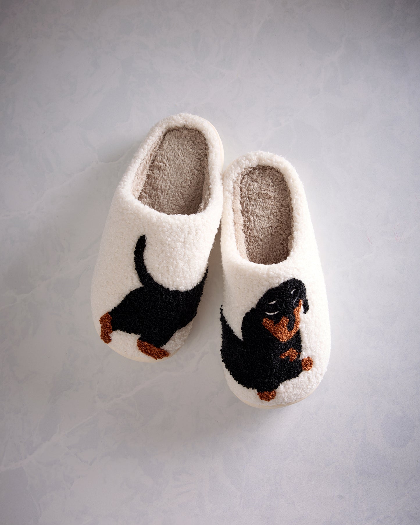 Comely Fashion - Dachshund Pattern Fleece Plush Slippers - Ivory Combo - Printfresh