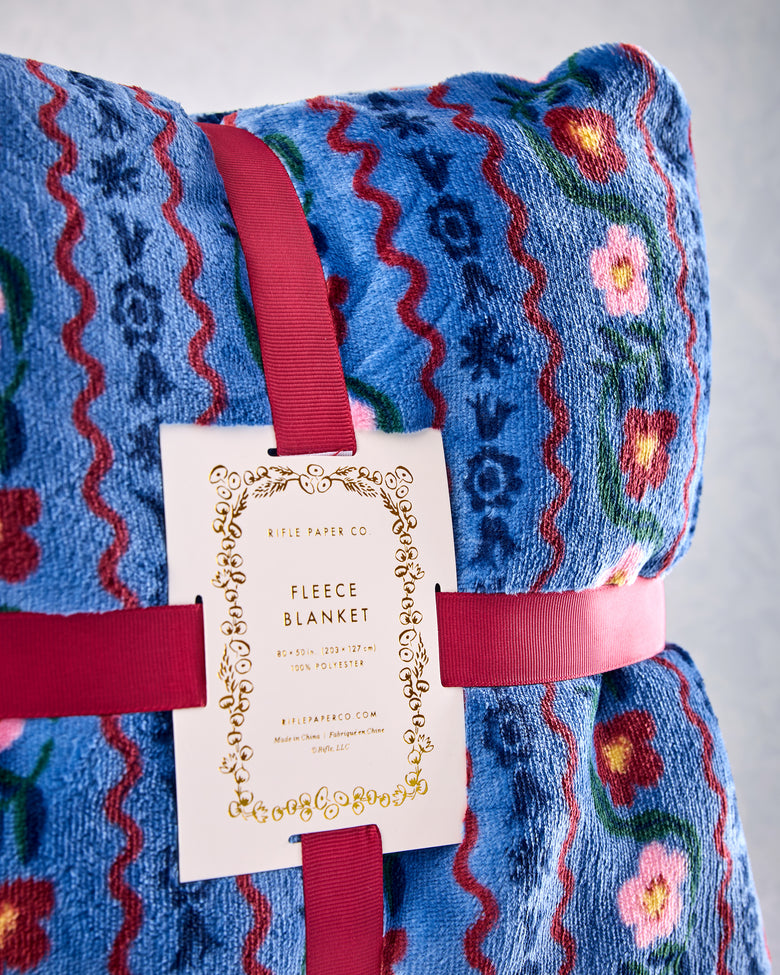 Blue Combo - Delphine Fleece Blanket - Rifle Paper - Printfresh