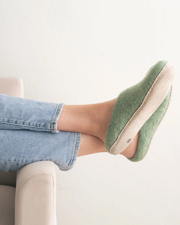 Eucalyptus Green - Organic Merino Wool Slippers  - Fuzzy Cove - Printfresh
