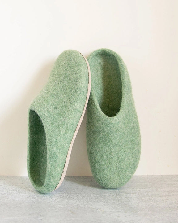 Eucalyptus Green - Organic Merino Wool Slippers  - Fuzzy Cove - Printfresh