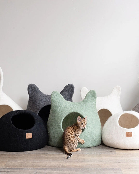 Eucalyptus Green - Wool Cat Cave Bed - Fuzzy Cove - Printfresh