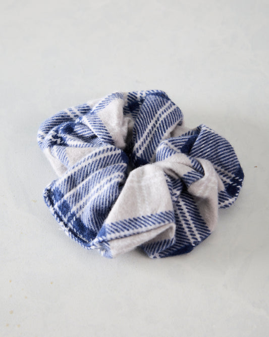 Blue Plaid - Flannel Handmade Scrunchie - QuietJoy