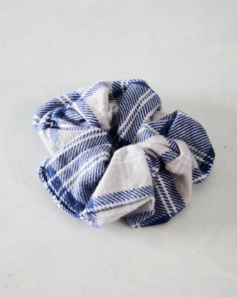 Blue Plaid - Flannel Handmade Scrunchie - QuietJoy