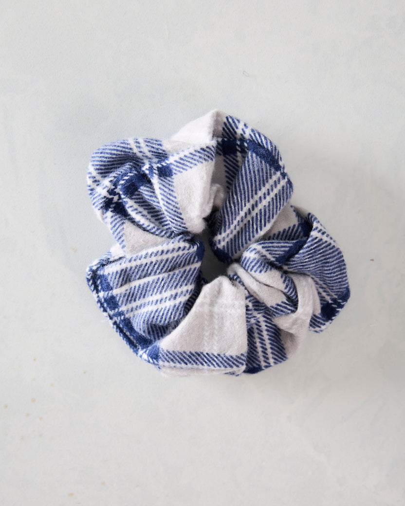 Blue Plaid - Flannel Handmade Scrunchie - QuietJoy