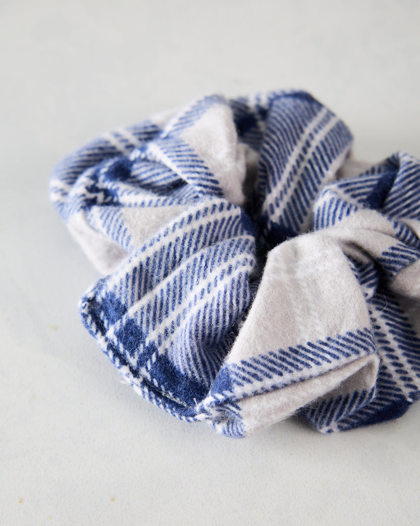 Blue Plaid - Flannel Handmade Scrunchie - QuietJoy