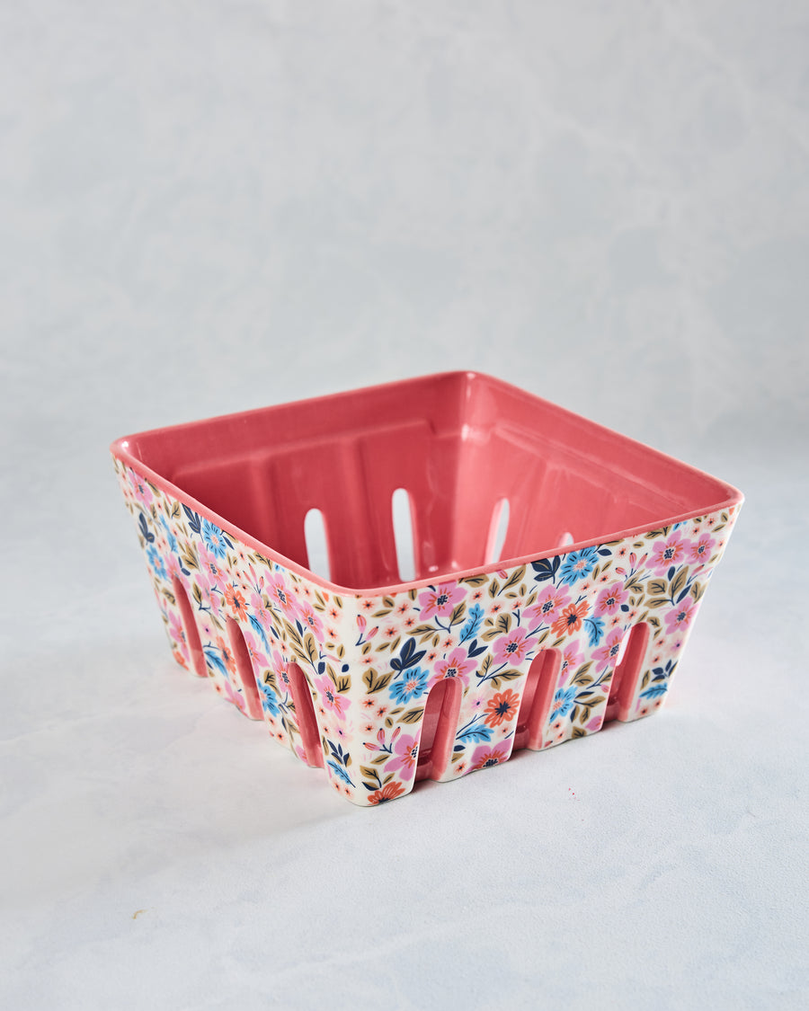 Pink - Floral Ceramic Berry Basket - Core Home - Printfresh