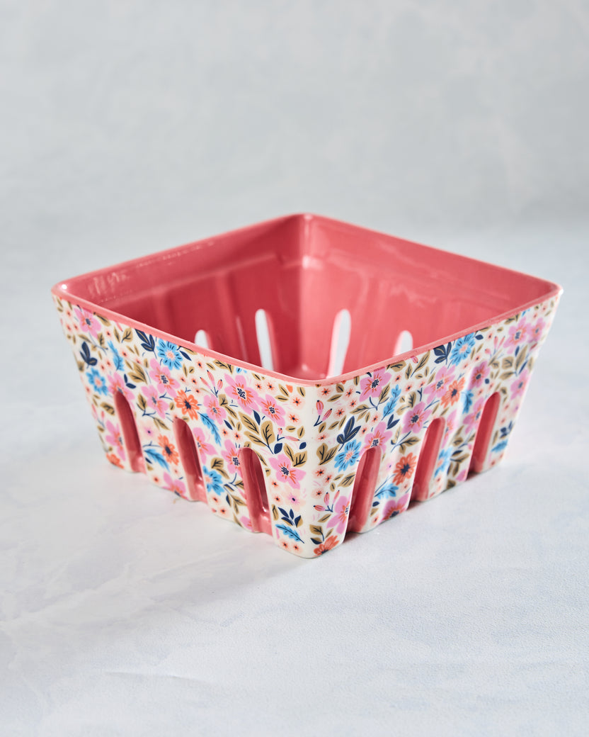 Pink - Floral Ceramic Berry Basket - Core Home - Printfresh