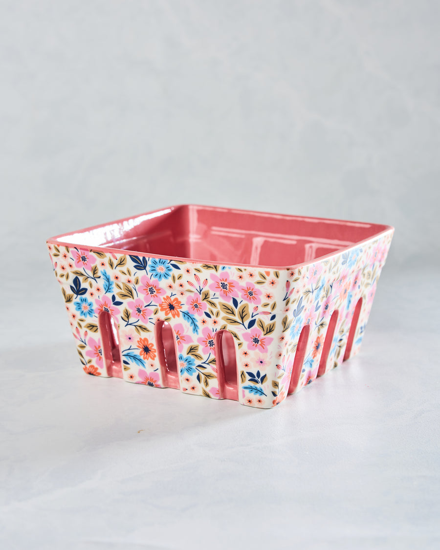Pink - Floral Ceramic Berry Basket - Core Home - Printfresh
