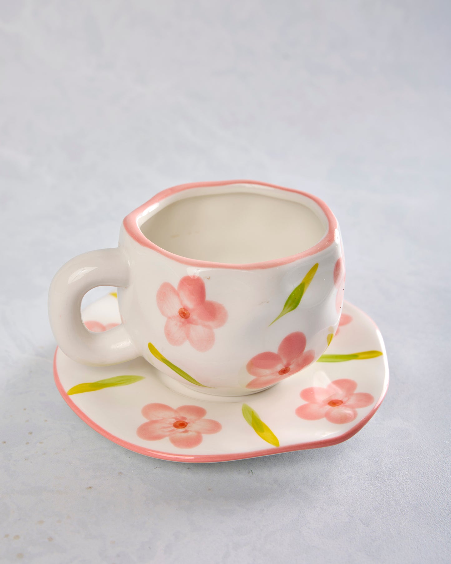 Ivory Combo - Flower Ceramic Mug and Saucer - Chow's Stories - Printfresh