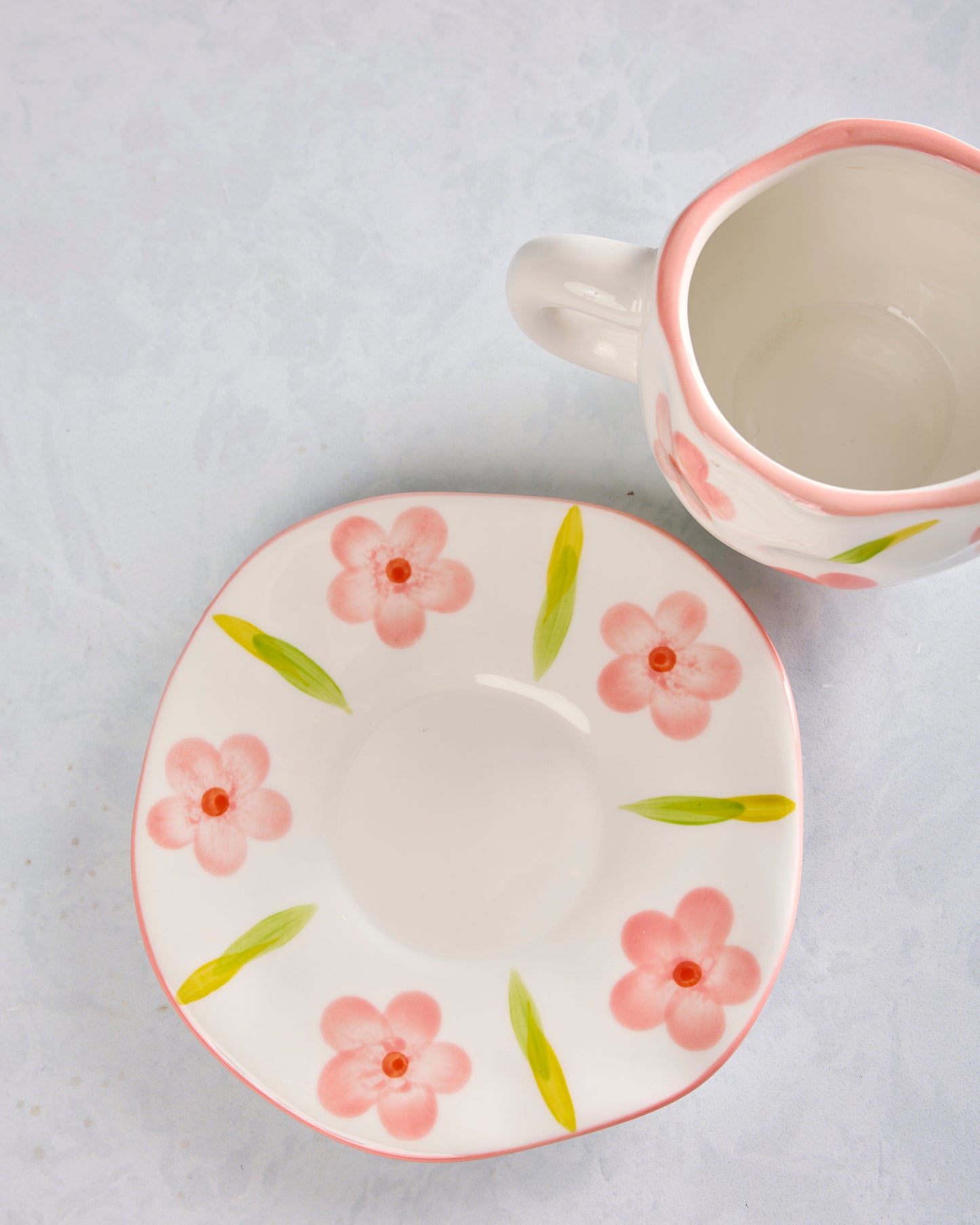 Ivory Combo - Flower Ceramic Mug and Saucer - Chow's Stories - Printfresh