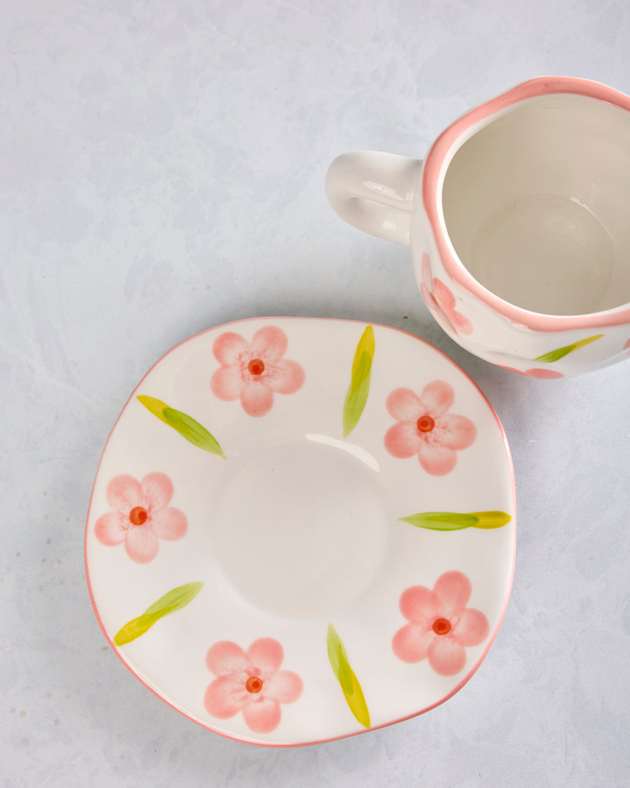 Ivory Combo - Flower Ceramic Mug and Saucer - Chow's Stories - Printfresh