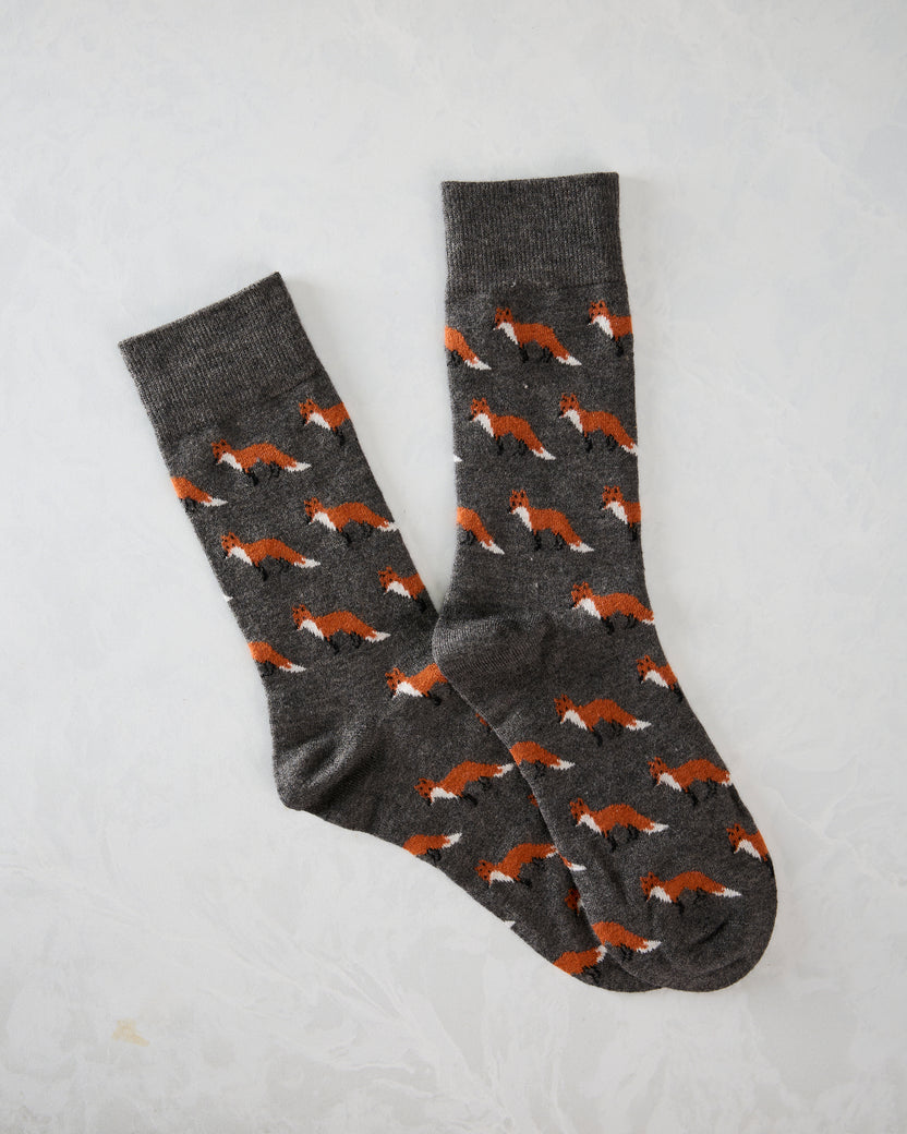 Grey Combo - Fox Cashmere Blend Men's Crew Socks - Infinity Classics International Inc.