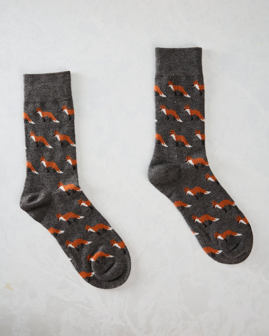 Grey Combo - Fox Cashmere Blend Men's Crew Socks - Infinity Classics International Inc.