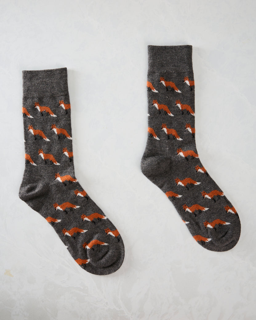 Grey Combo - Fox Cashmere Blend Men's Crew Socks - Infinity Classics International Inc.