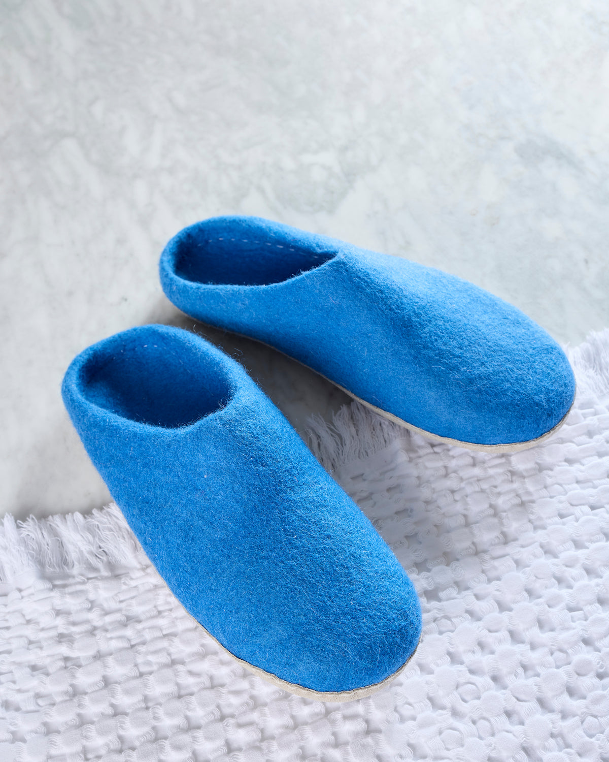 Blue - Organic Merino Wool Slippers - Fuzzy Cove - Printfresh