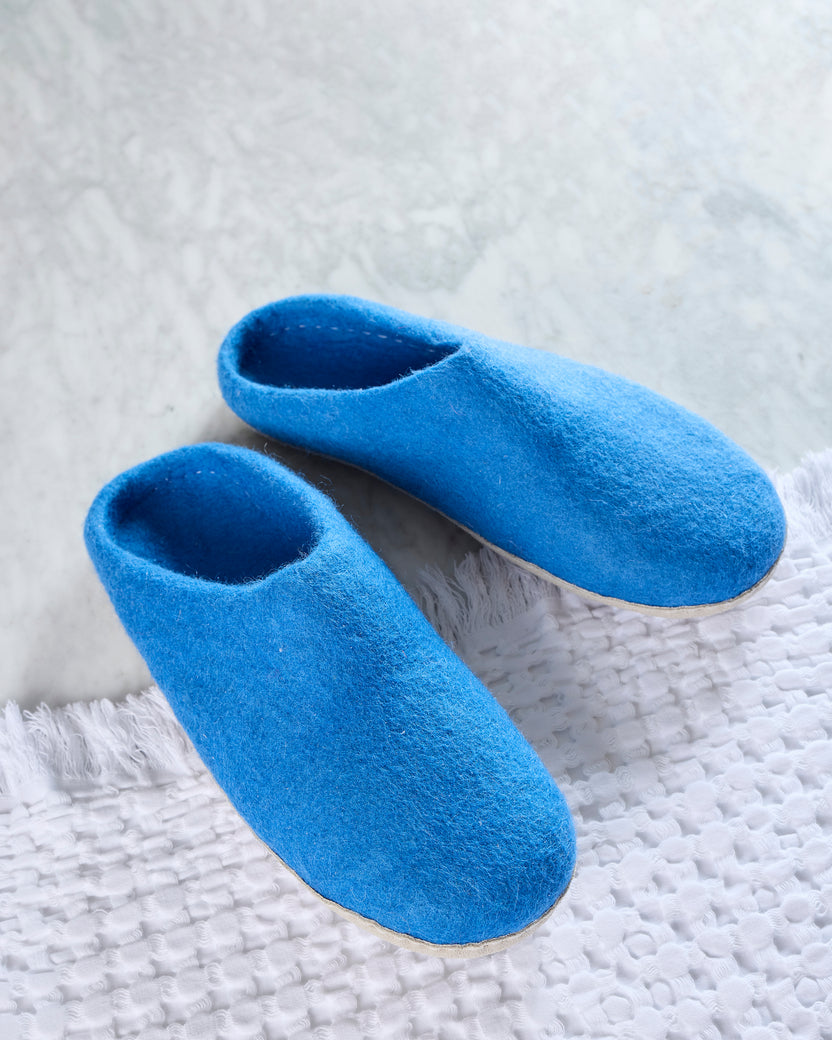 Blue - Organic Merino Wool Slippers - Fuzzy Cove - Printfresh