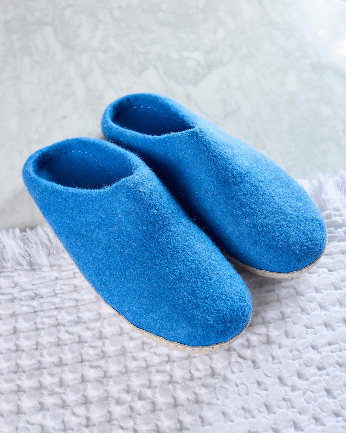Blue - Organic Merino Wool Slippers - Fuzzy Cove - Printfresh