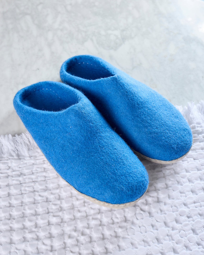 Blue - Organic Merino Wool Slippers - Fuzzy Cove - Printfresh