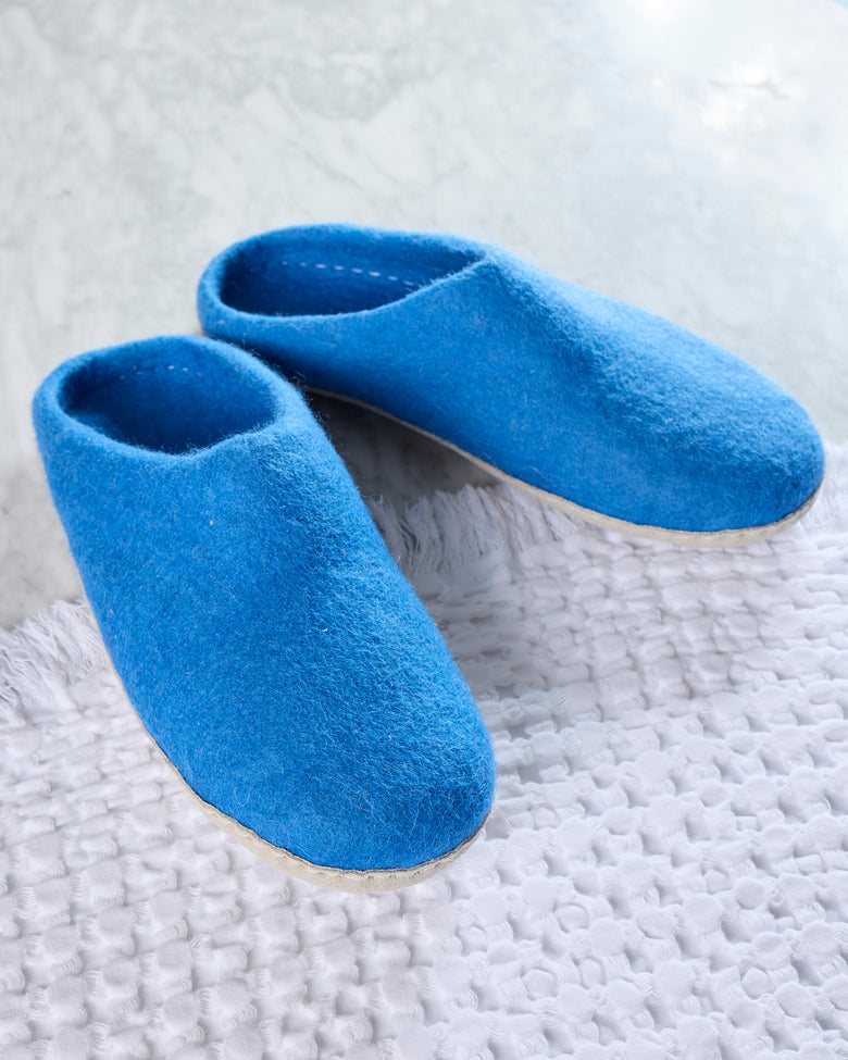 Blue - Organic Merino Wool Slippers - Fuzzy Cove - Printfresh