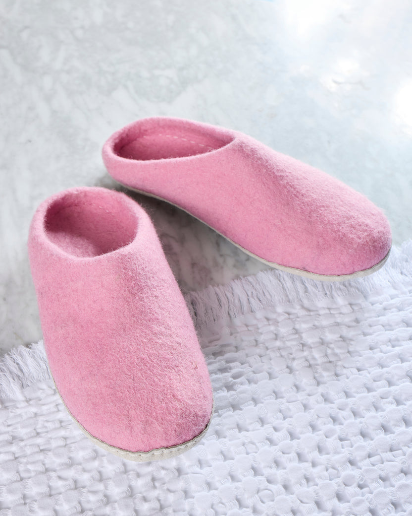 Light Pink - Organic Merino Wool Slippers - Fuzzy Cove - Printfresh