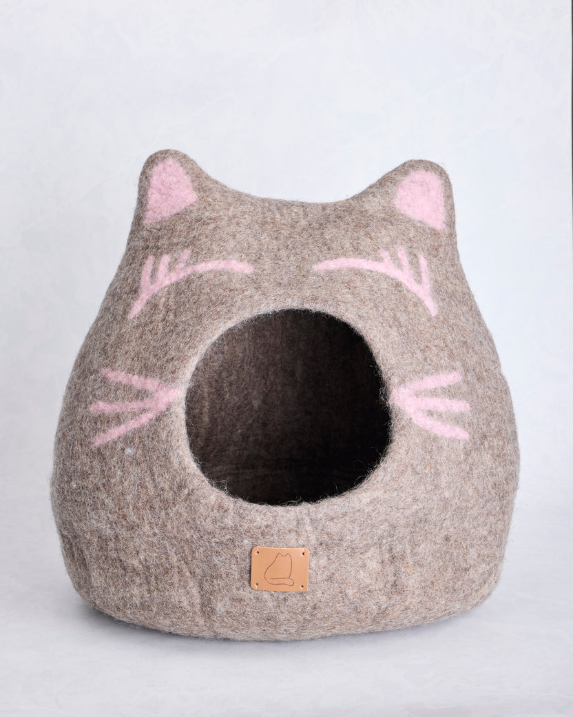 Taupe Combo - Girl Cat Wool Cat Bed - Fuzzy Cove