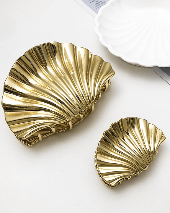 Gold - Gold Shell Hair Claw Clip - LadyJuneAccessories - Printfresh