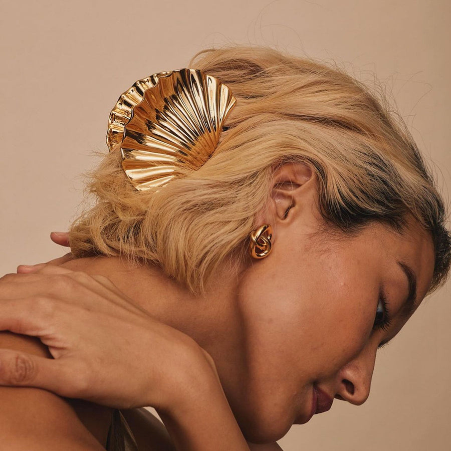 Gold - Gold Shell Hair Claw Clip - LadyJuneAccessories - Printfresh