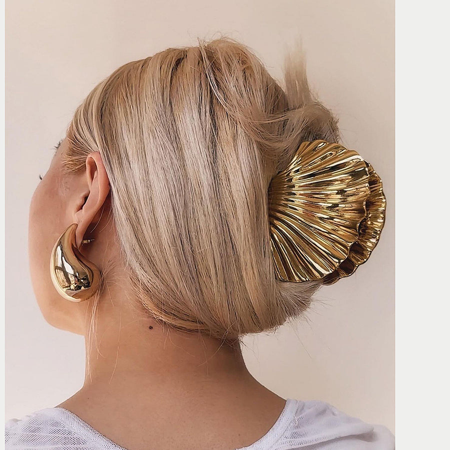 Gold - Gold Shell Hair Claw Clip - LadyJuneAccessories - Printfresh