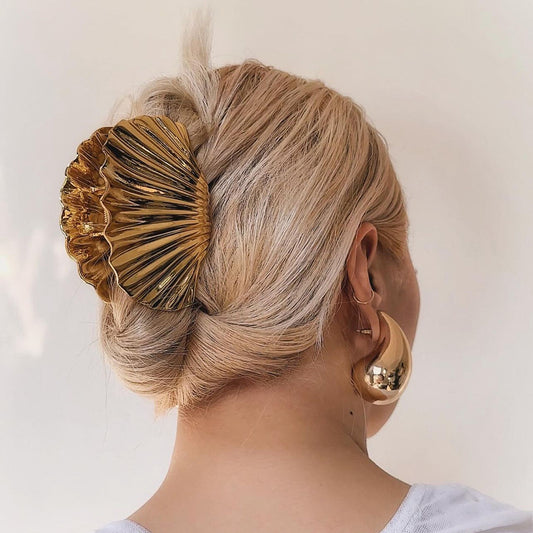 Gold - Gold Shell Hair Claw Clip - LadyJuneAccessories - Printfresh