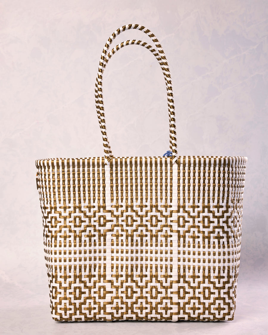 Gold & White - Preppy Tile Gold & White Citron Tote - Squeeze de Citron - Printfresh