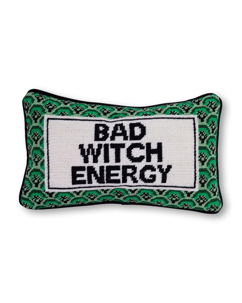 Furbish Studio - Bad Witch Energy Needlepoint Pillow - Green Combo