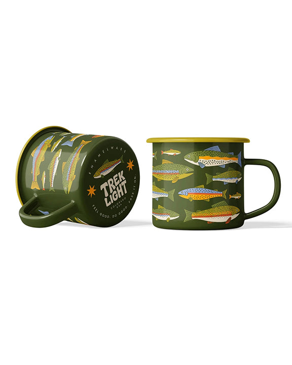 Green Multi - Trout Enamel Coffee & Camp Mug - Trek Light - Printfresh