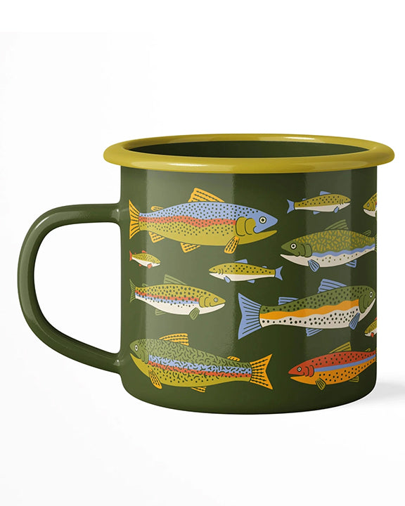 Green Multi - Trout Enamel Coffee & Camp Mug - Trek Light - Printfresh