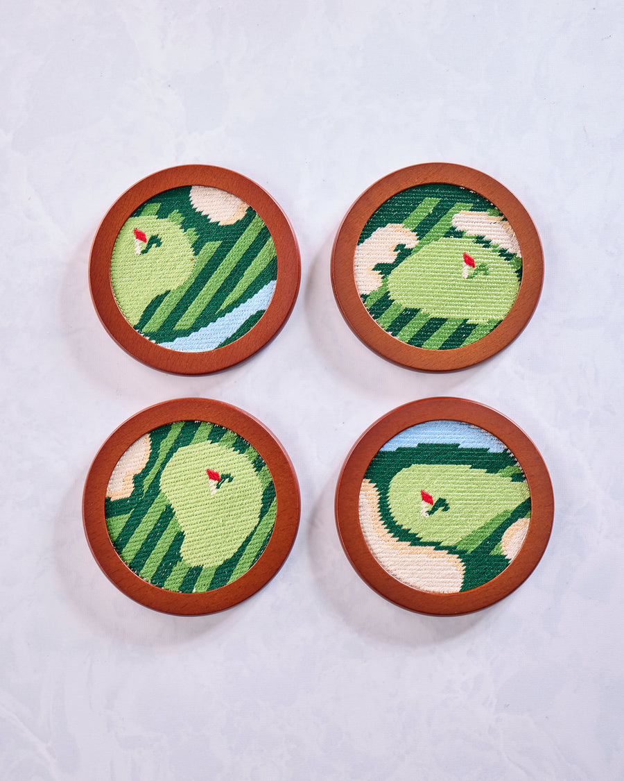 Green Combo - Stitched Golf Coasters - The Wine Savant / Khen Glassware
