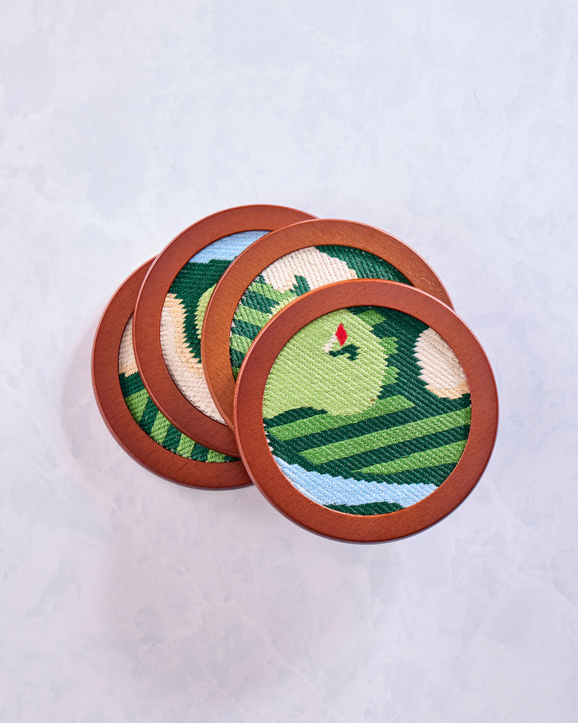 Green Combo - Stitched Golf Coasters - The Wine Savant / Khen Glassware
