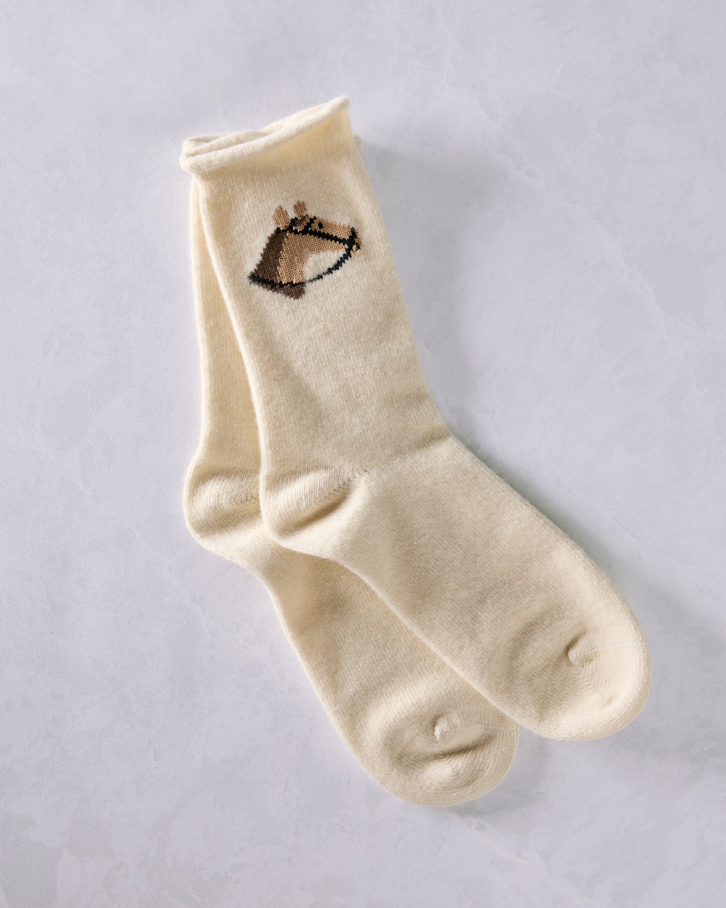 Ivory - Horse Cashmere Crew Sock - Hansel from Basel