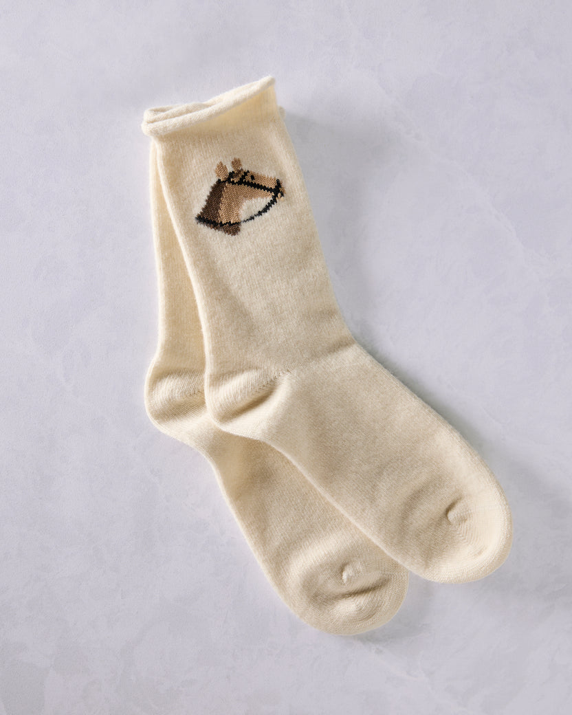 Ivory - Horse Cashmere Crew Sock - Hansel from Basel