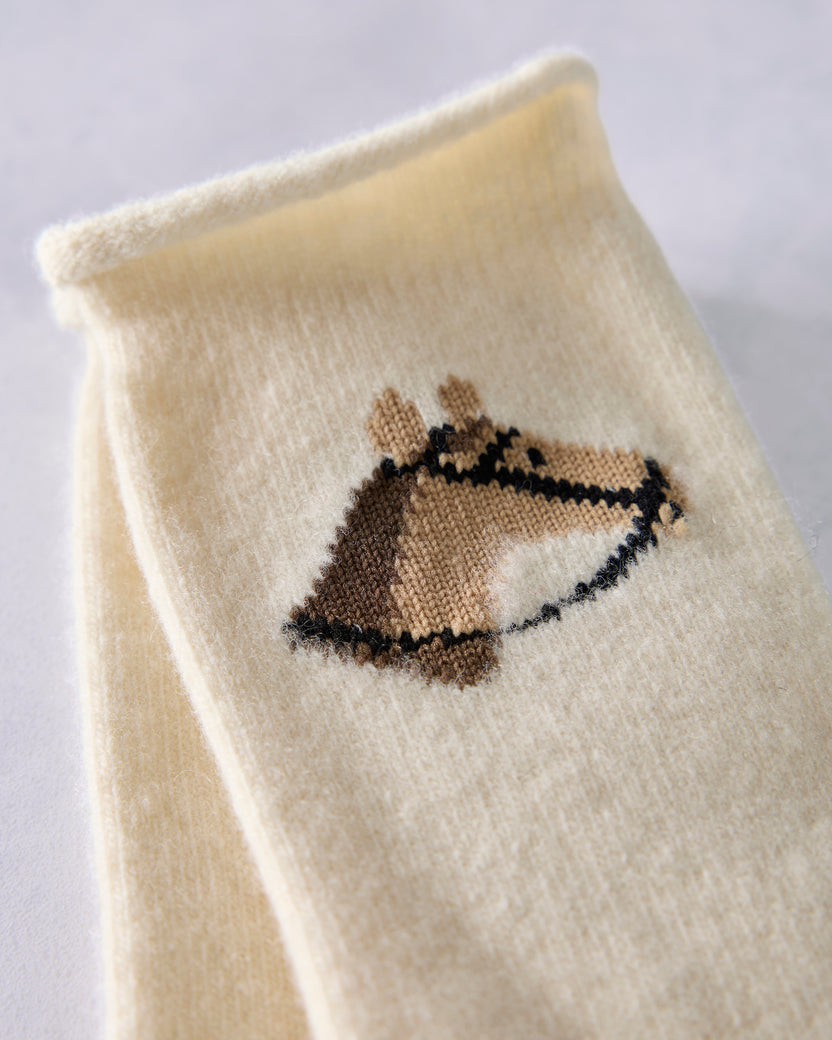 Ivory - Horse Cashmere Crew Sock - Hansel from Basel